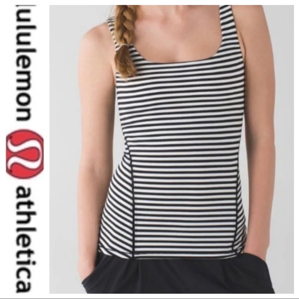 πSALEπ Lululemon Black/White Striped Amala Tank - Picture 1 of 15